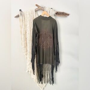SPELL | Vintage Black Alhambra Studded Fringe Kimono OS